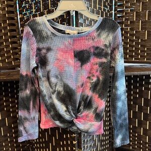 Tie-Dye Front Twist Long Sleeve Top Size M